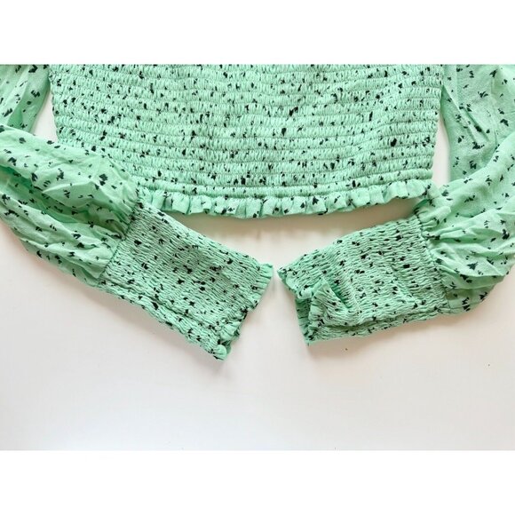 Aritzia LITTLE MOON Gimlet Green Chiffon Smocked Square Neck Blouse, Size S - Picture 9 of 13